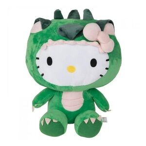 Sanrio Hello Kitty Plush in Green Dinosaur Outfit with Pink Bow
